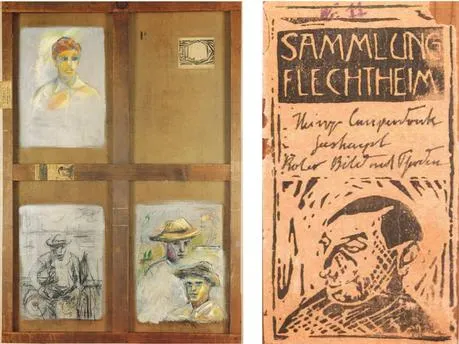 貝爾特拉奇夫婦偽造的「Sammlung Flechtheim（弗萊赫泰姆收藏）」藏書票被貼在《安特衛普回憶》的畫框背面，旨在偽造該畫作的來源，使其看似來自著名收藏家弗萊赫泰姆的收藏。