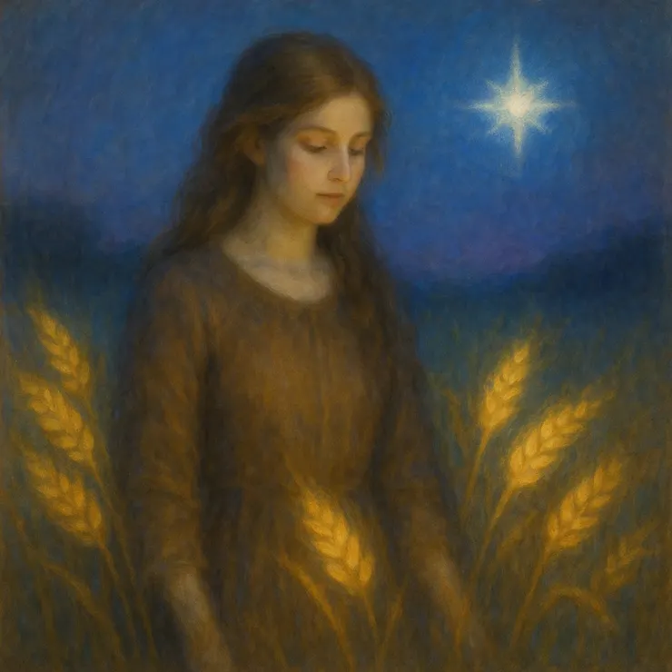 She would spend hours tracing invisible threads between the fields and the stars above, weaving stories from their alignment.