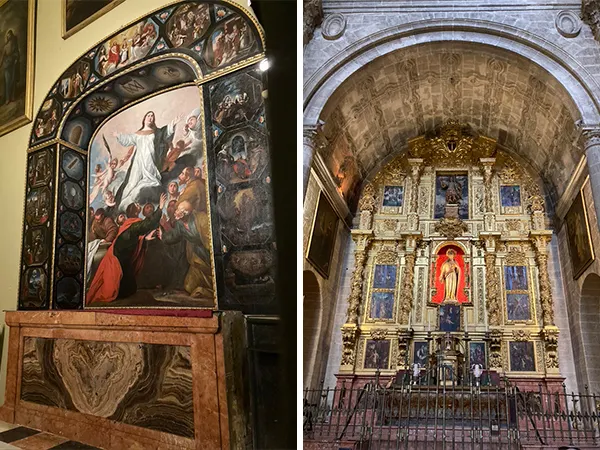 更少不了手繪和金箔裝飾，教堂內部有許多宗教題材的油畫作品，以掛畫的方式呈現。