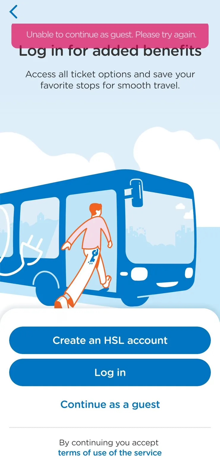 點選continue as a guest，上方跑出Unable to continue的說明