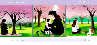 Line Moonshot指令:寫實 櫻花樹下抱著一隻貓等待愛情的少女