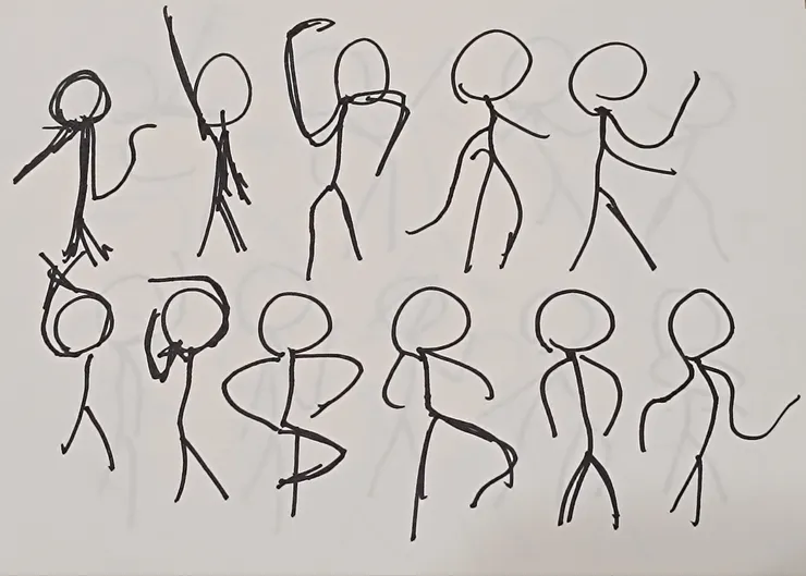 女模在做連續動作,要快速捕捉起來、畫下來