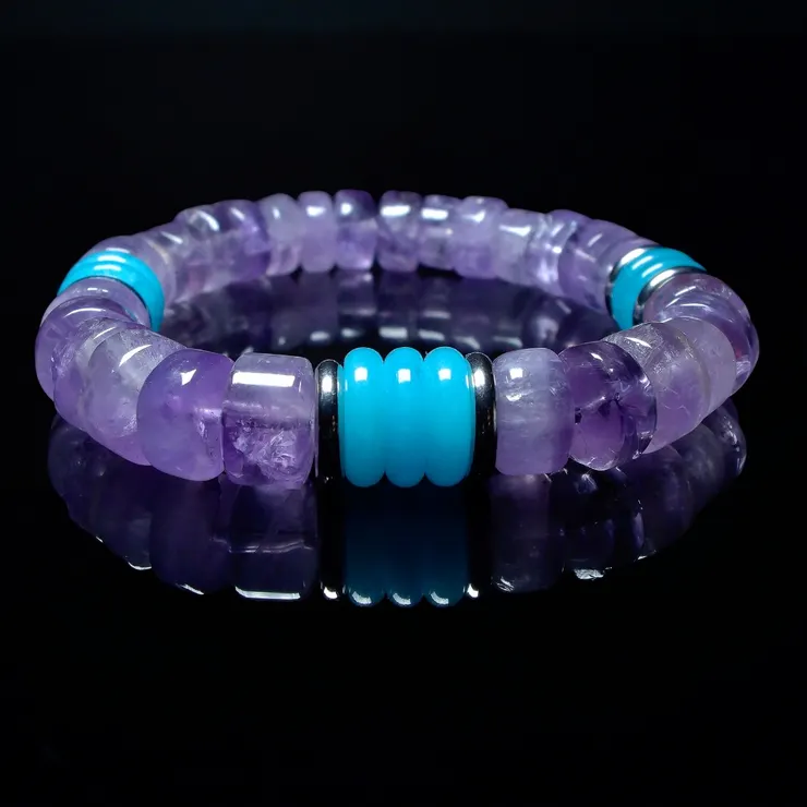 天河石結合紫水晶: 無懼之盾 男士手鍊