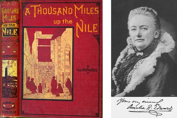 尼羅河千里之上書封,與阿米莉亞攝於1890年的肖像。