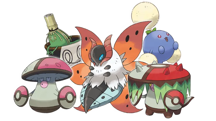 敗露球菇、來悲粗茶、火神蛾、猛惡菇以及毽子棉