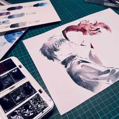 白夜沈澱水彩顏料試色