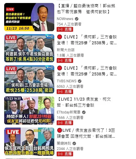 11月23日傍晚 YouTube 上收看直播的盛況截圖