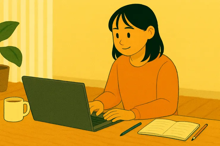 作者在早上做課業時，以馬克杯泡上一大杯茶。（插圖由Copilot協助創作）