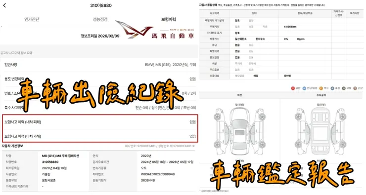 韓規BMW (G15) M8 Coupe Competition外匯車車況、鑑定報告、回廠紀錄。