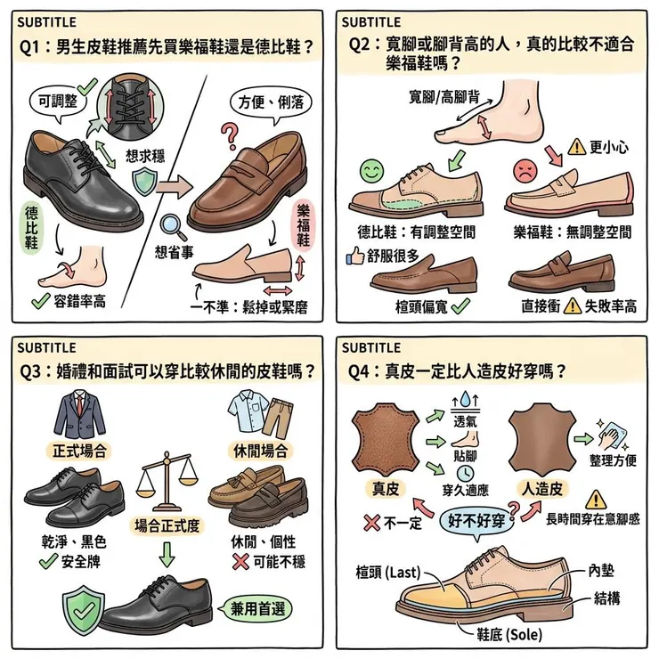 男生皮鞋常見問題：鞋型、腳型、場合一次看