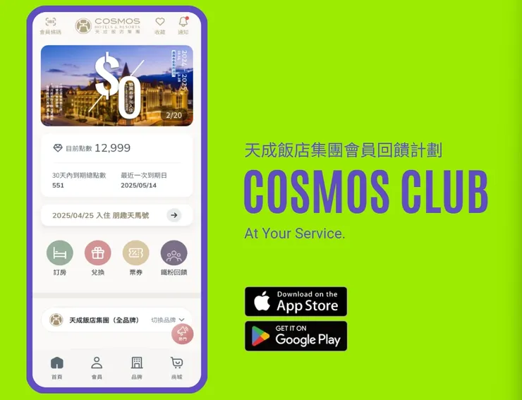 【2026天成飯店生日優惠】Cosmos CLUB推薦碼「2026015885」註冊現領 150 點！生日禮免費吃蛋糕！