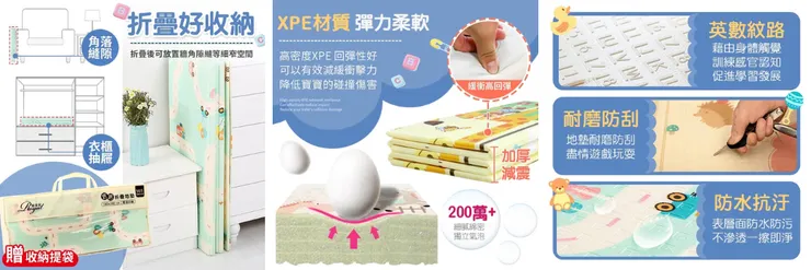 20mm XPE 折疊爬行墊的防水與擦拭特寫。突出 XPE 材質的防水好清優點。