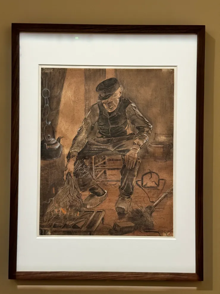 【爐邊的老人】屬於啟蒙時期的畫作，畫風會比較陰鬱