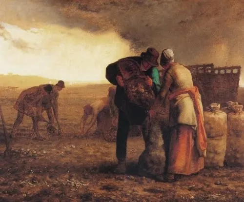 米勒(Jean-François Millet)「馬鈴薯的收穫」,1855年。