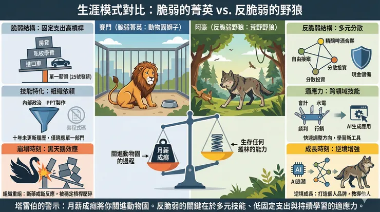 賽門(特化/脆弱)與阿豪(多樣化/反脆弱)的生涯對比