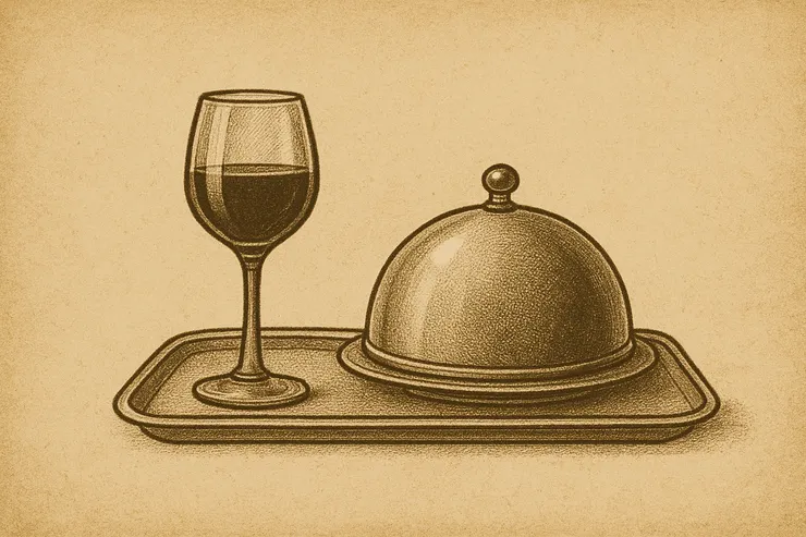 法國→托盤、紅酒杯、銀器(餐桌禮儀的核心符號)〈此插圖由AI協助生成。〉
