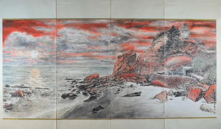 〈塔山夕照〉裱褙