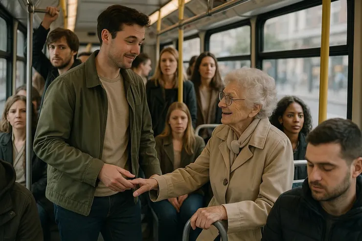 他若無其事地讓了座位給我