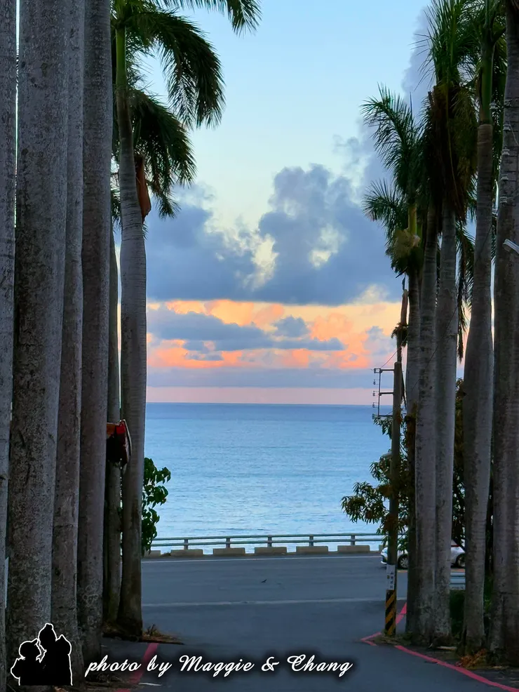 夕陽灑落大海與雲層,染上夢幻的橙粉色。漫步在椰林間,望著無邊的海景,心也跟著放鬆了下來。