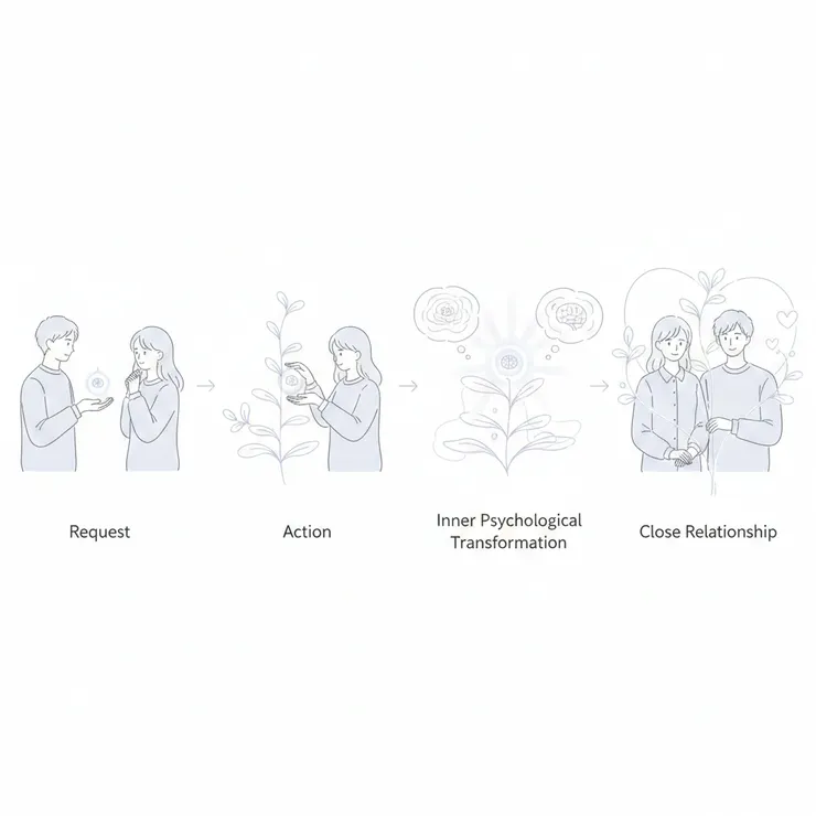 「當行為先發生，內在態度往往會在事後悄然調整，關係也因此逐步靠近。」〈本內文流程示意圖由AI協助生成。〉