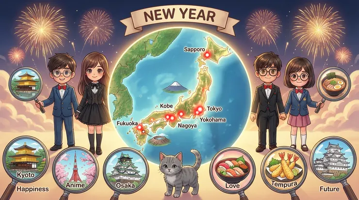 蚯蚓弟弟製作的日本旅遊攻略地圖，詳細標註了東京、大阪、京都、福岡、北海道、神戶的必吃美食與老黃推薦餐廳位置。