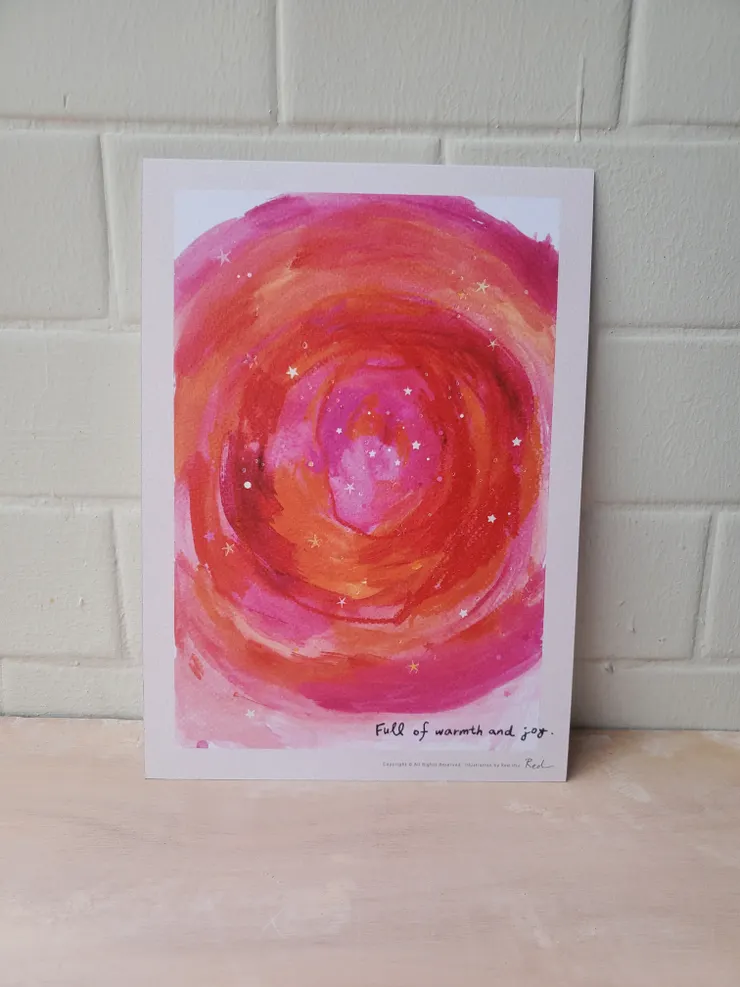 每次我覺得希望有溫暖的色彩時,我就會想到這件作品,它是為我自己畫的愛的支持。