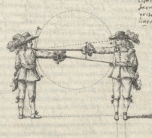 從第三人稱看你與對手的交劍位置，你的手位和移動可以搭配著使用