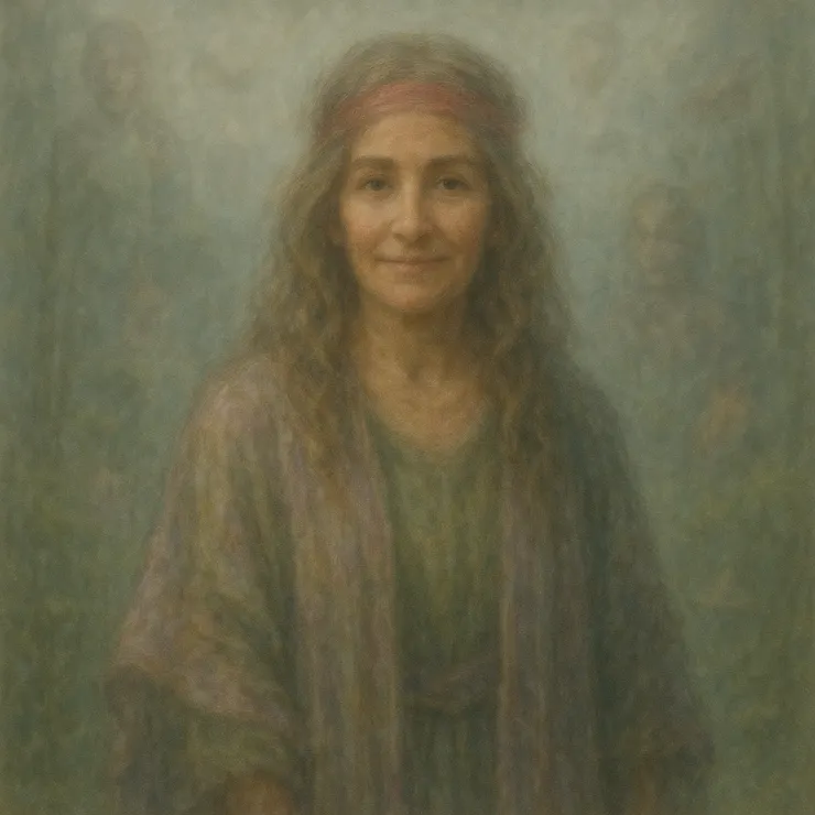 She doesn't age in the way humans do - her features evolve, soften, shift - reflecting the lives she has touched and those who have touched her.