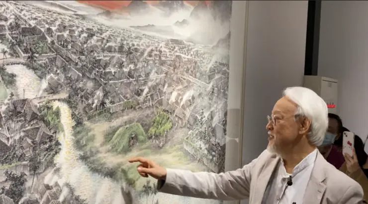 劉墉「畫我童年」展-作品童年暮靄詳細描繪溫州街一帶的生活情景