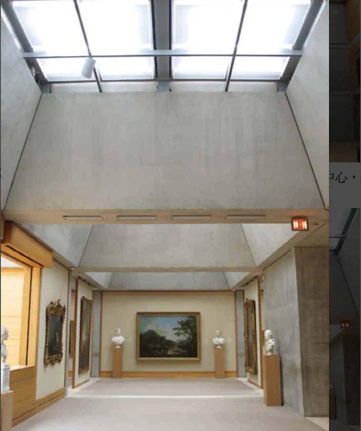 耶魯大學英國藝術中心，原始的天花結構與裸露的空調管線