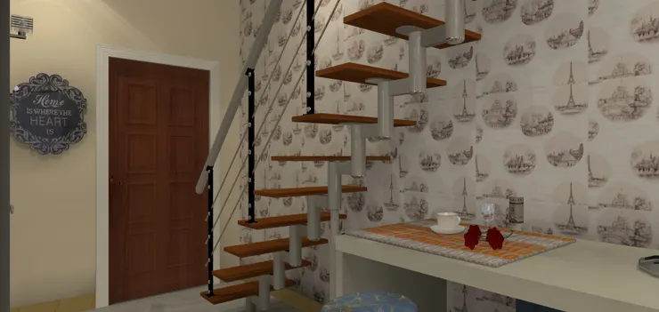 木的顏色跟這個房子很相配,散發著溫暖的感覺,所以樓梯和大門都用了啡色的木。