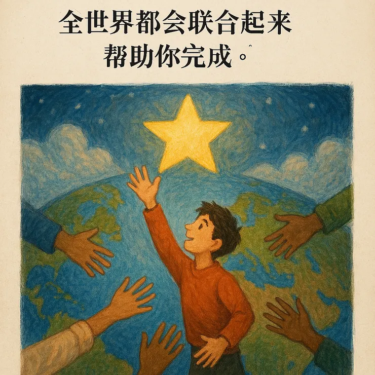 如果你真心渴望某事，你會把想望告訴他人，你會吸引他人的成人之美協助，你會讓他人有機會幫忙你！ (小昕咒語Copilot繪圖)