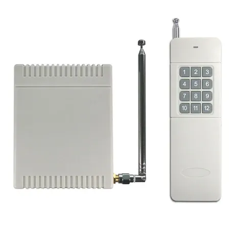 同型號的多用途發訊器：12Way Dry Relays Outputs Remote Control Transmitter Receiver Kit With Multiple Working Modes (Model 0020204)(圖片來源：wireless-remote-switches.com)