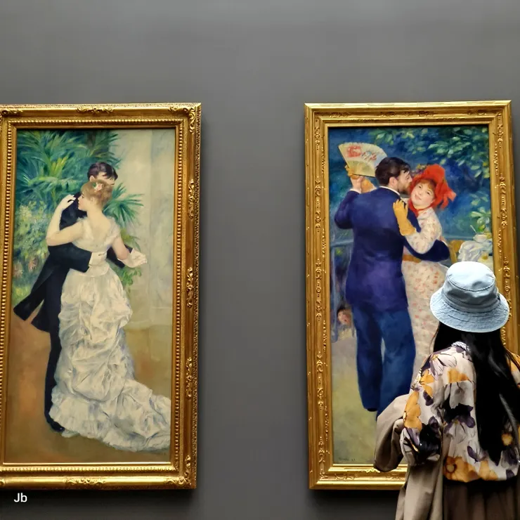 【皮耶-奧古斯特·雷諾瓦 (Pierre-Auguste Renoir) 於1883年創作的姊妹作，分別為《城市之舞》 (Dance in the City)（左圖）和《鄉村之舞》 (Dance in the Country)（右圖）。】