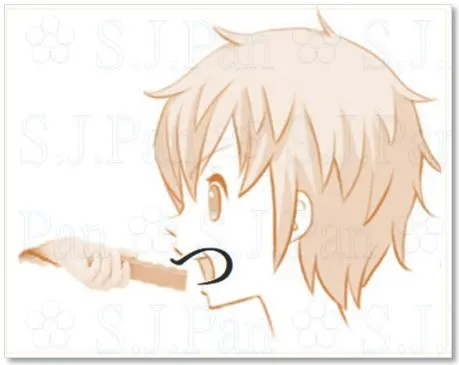 張大嘴巴吃（つ）