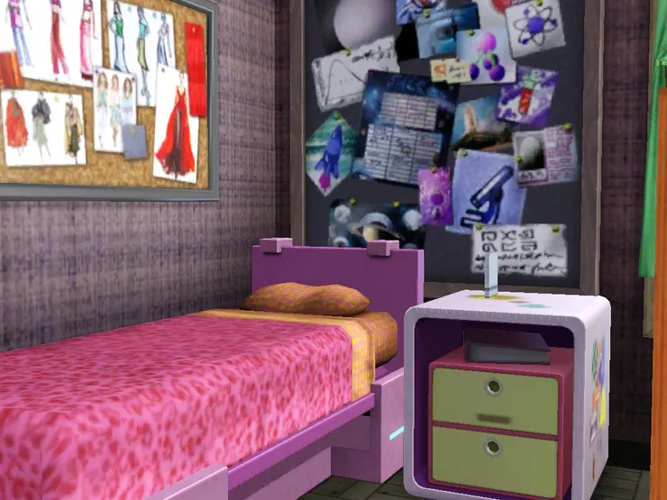 床這邊的牆全是明星海報。這個年紀的女生就是這樣。