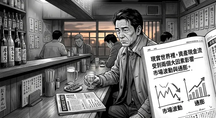 現實世界裡，資產現金流會受到兩個大因素影響——市場波動與通膨。