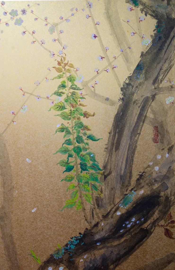 〈雪梅舞鶴／鶴子梅妻〉局部－梅花枝