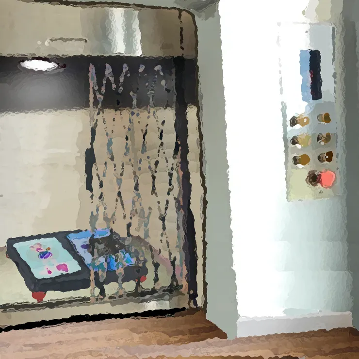 鋼鐵的狹小貨梯。