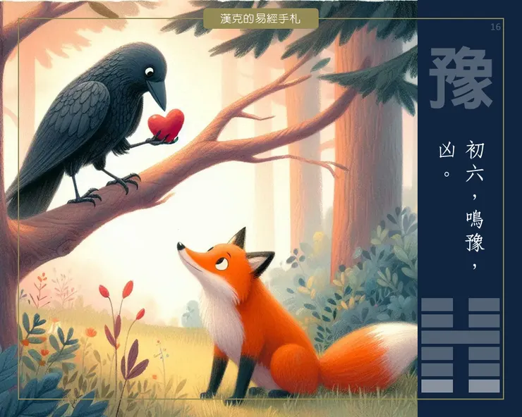 「察覺內心真正的想要，我不重複我爺爺犯過的錯誤！」烏鴉2.0對狐狸如是說。（漢克設計，AI生成圖）