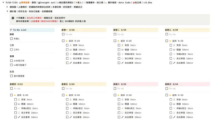 當週任務規劃模板