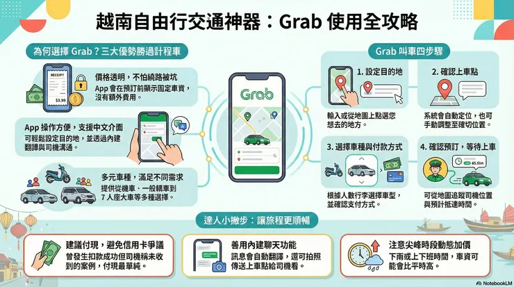 NBLM的資訊圖表:越南岘港Grab使用全攻略