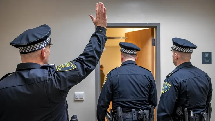 揮了手作個信號，一起走出房間