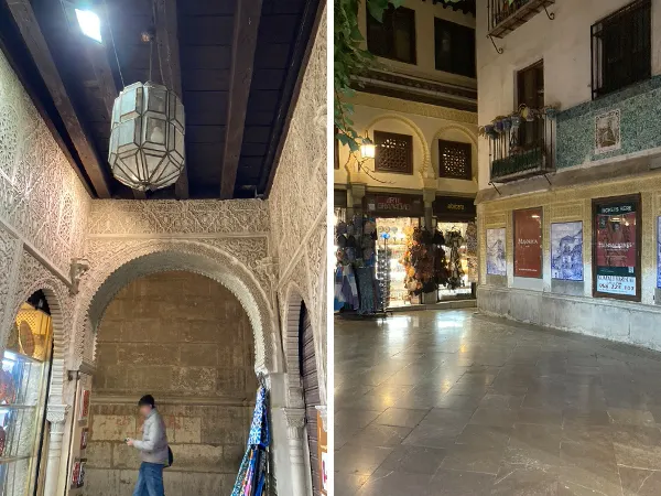 這裡有許多紀念品店和許多阿拉伯點心店，從白天到晚上九點都不停歇