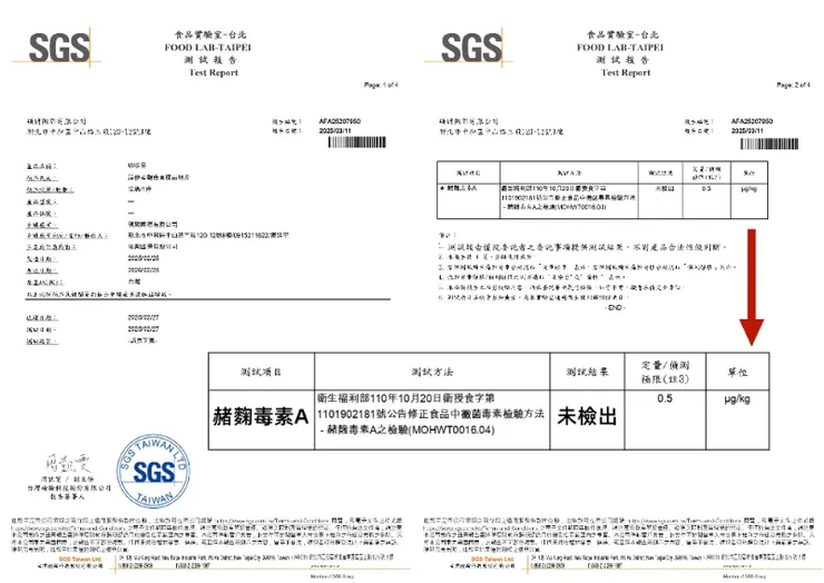 通過SGS赭麴毒素檢驗