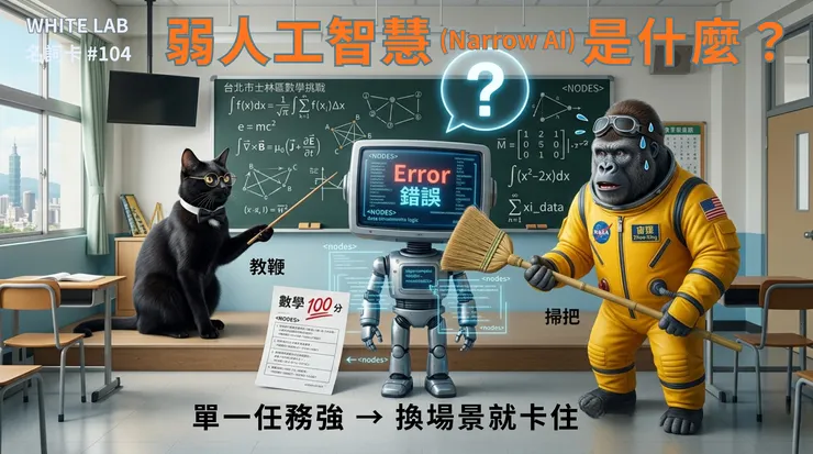 圖片來源：White-Lab 製作（AI 生成／Canva 設計）｜弱人工智慧 (Narrow AI)是什麼教學封面  