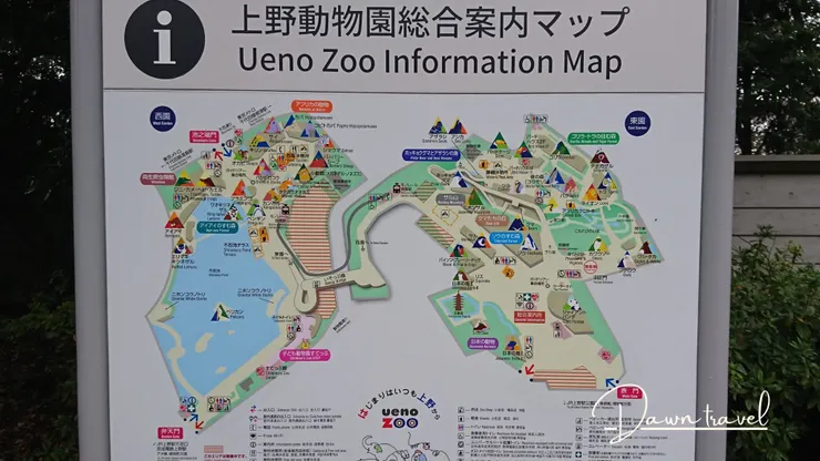 上圖是舊版地圖；新版地圖將熊貓由東園右側換置西園(圖中紅色畫線區)。