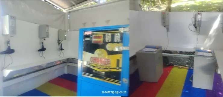 淋浴間左右2側都有投幣式吹風機及脫水機,而且貼心設置換幣機呢!吹風機$10可吹1分40秒