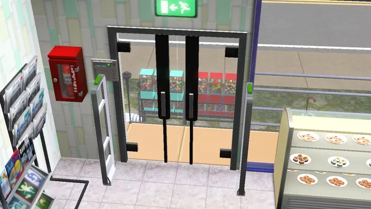 便利店的大門採用現代風格；而我覺得出口指示牌在公眾地方很是重要，不能缺少。