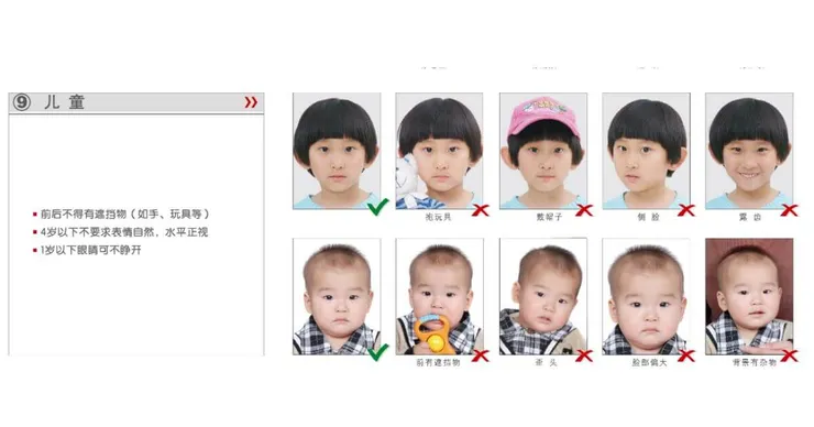 中國出入境管理部門成人及兒童照片指引